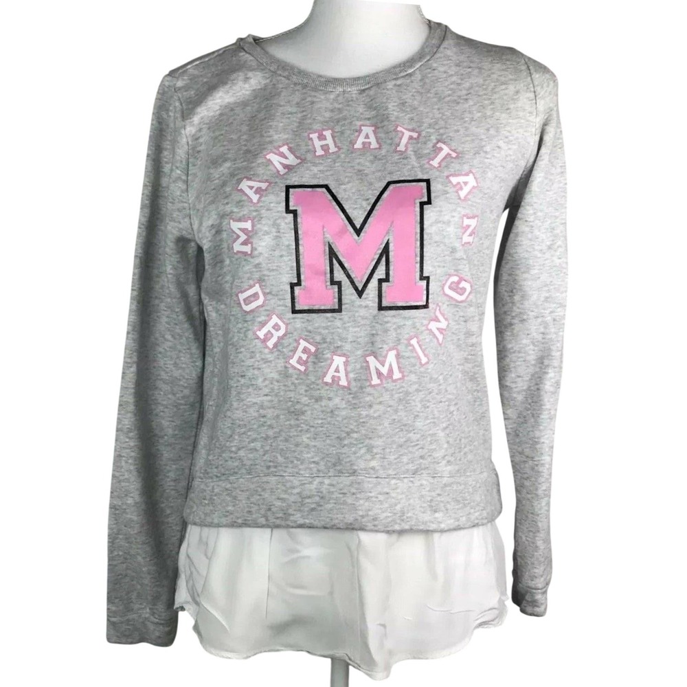 H&M Sweatshirt Tween 14Y+ Gray Manhattan Dreaming Varsity‎ Preppy Layered Hem